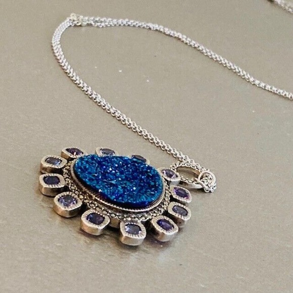 NWOT Judith Jack $450 Nova Convertible Druzy Pendant Sterling Silver Necklace - Picture 2 of 12
